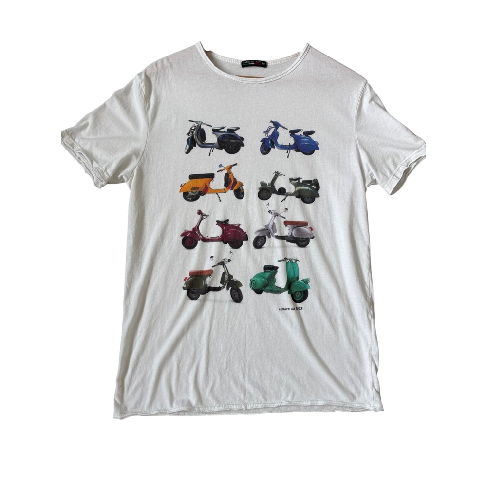 Made in Italy Mens Vespa Scooter Graphic T-Shirt White Size M Always On Tour